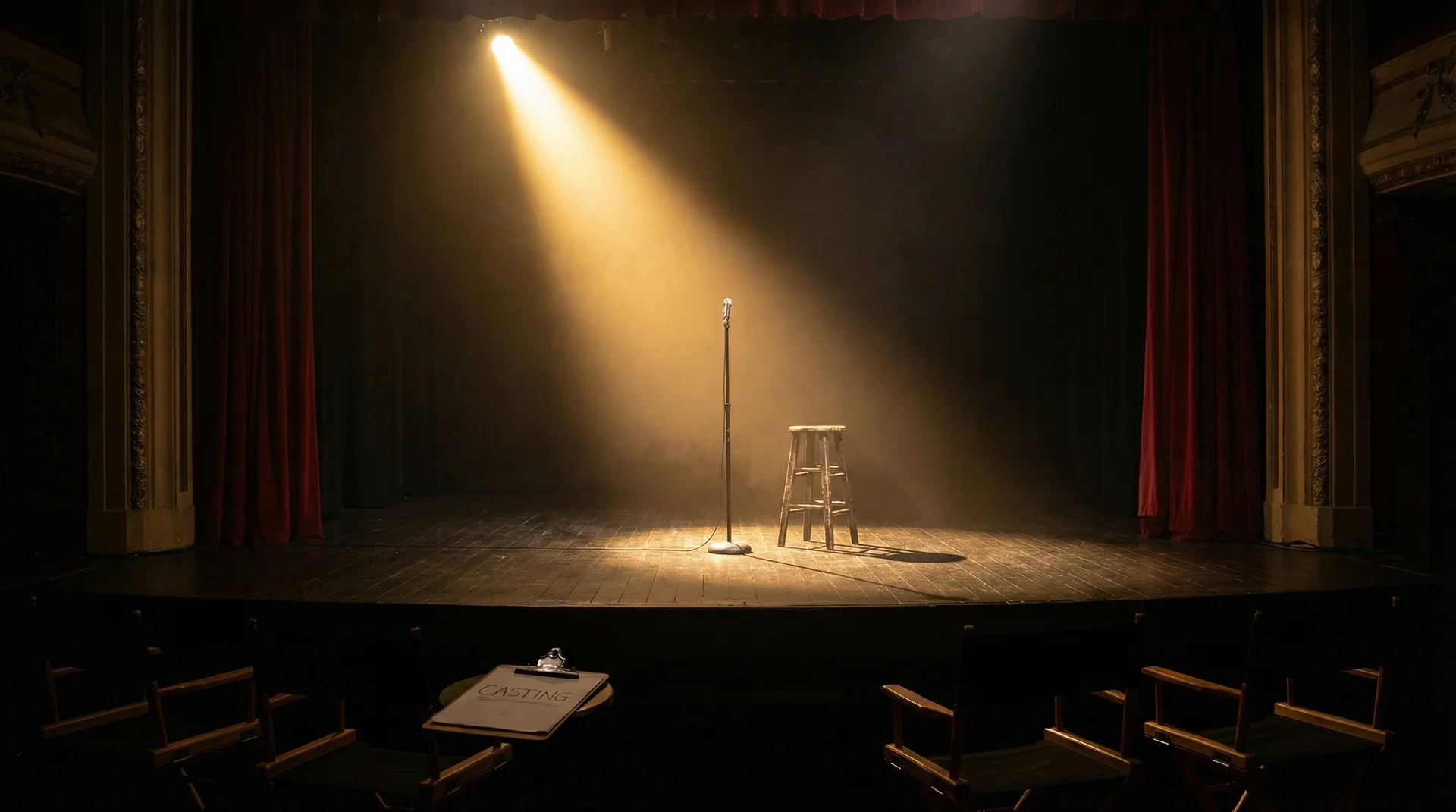 无限臀山 选角现场，聚光灯下的空舞台等待演员登场