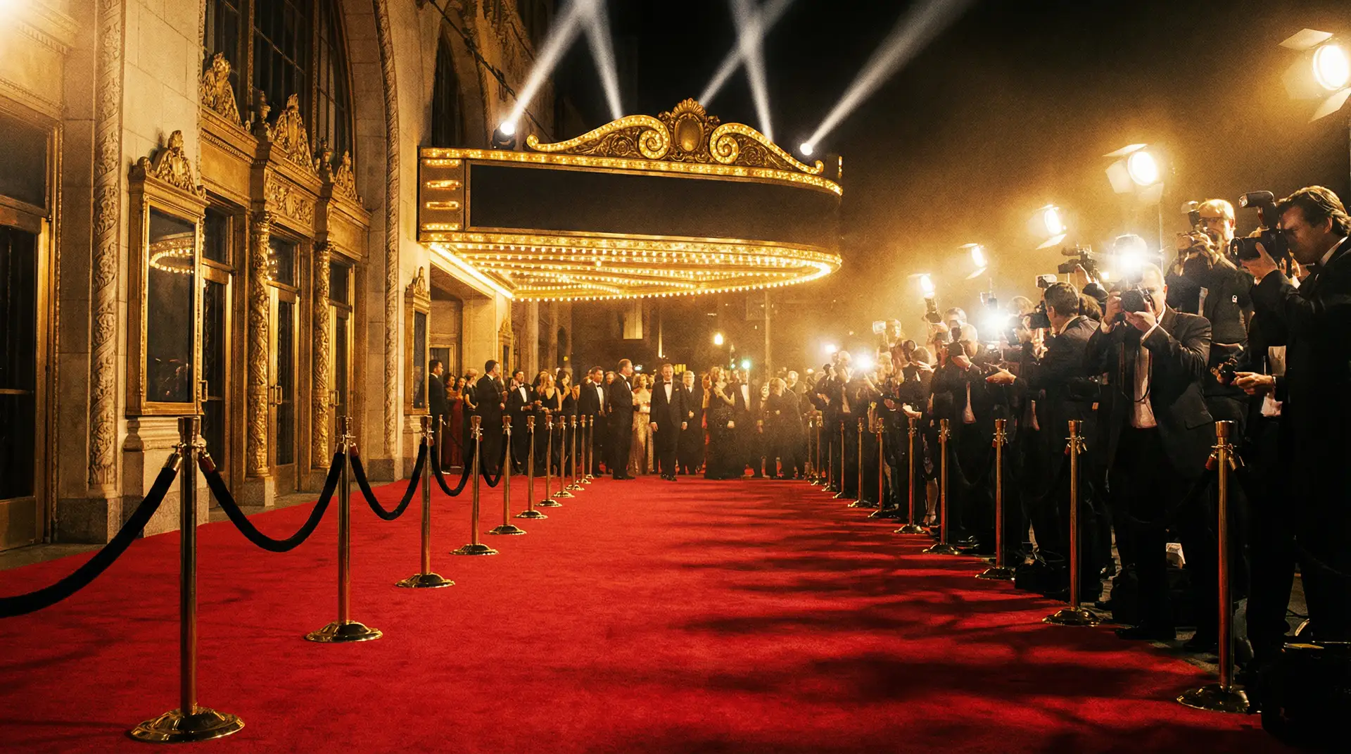 无限臀山 首映礼红毯盛况，金色聚光灯照亮夜空