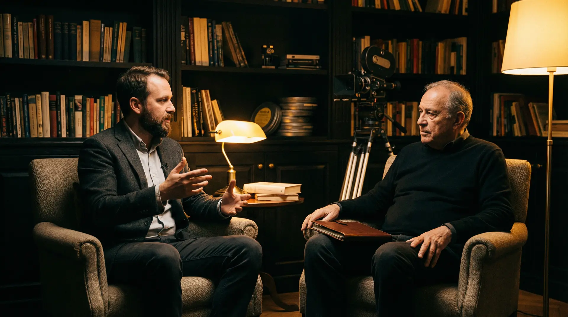 无限臀山 独家专访现场，导演陈墨白与主持人在书房中深度对话