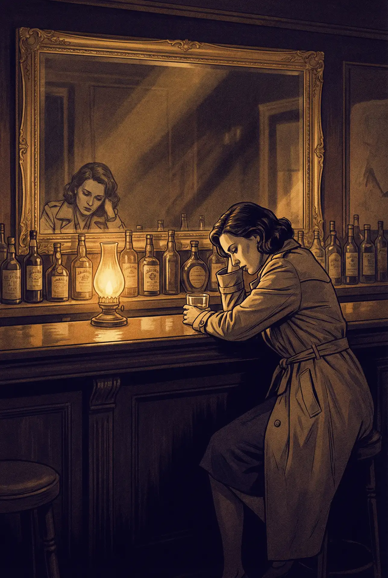 无限臀山 获奖影片《酒吧独白》海报，酒吧中独坐女性的忧郁身影